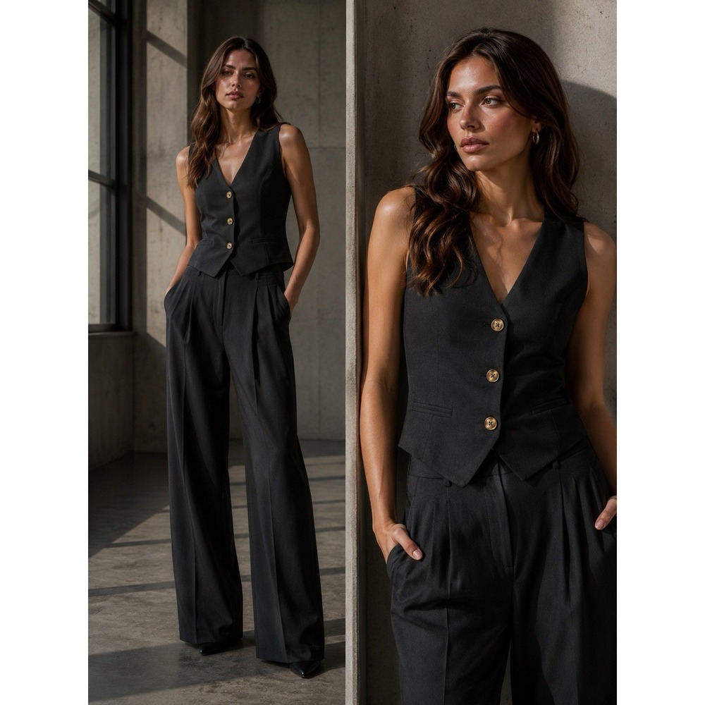 Dylan Ryan NYC Womens Small Black Tailored Suit Vest Button Front